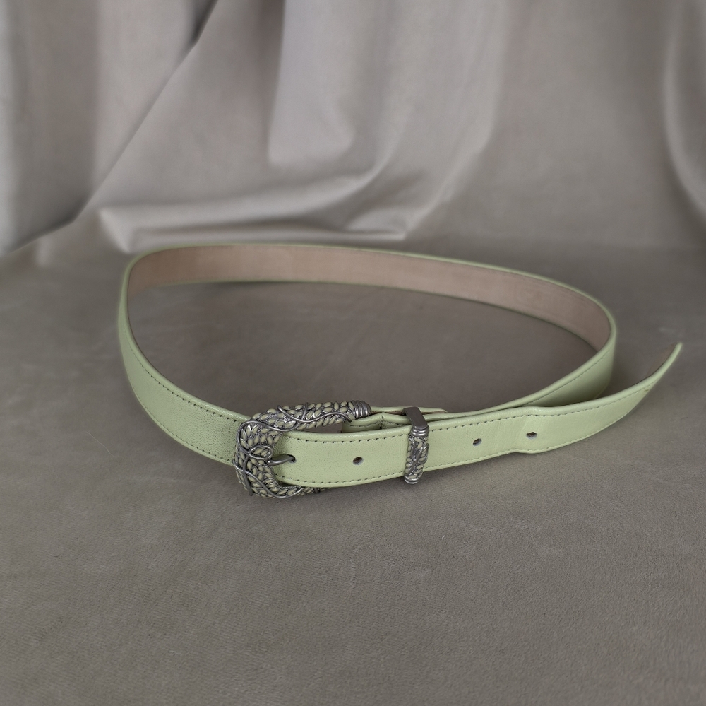 Vintage Carlisle Mint Green Genuine Leather Belt with Ornate Buckle